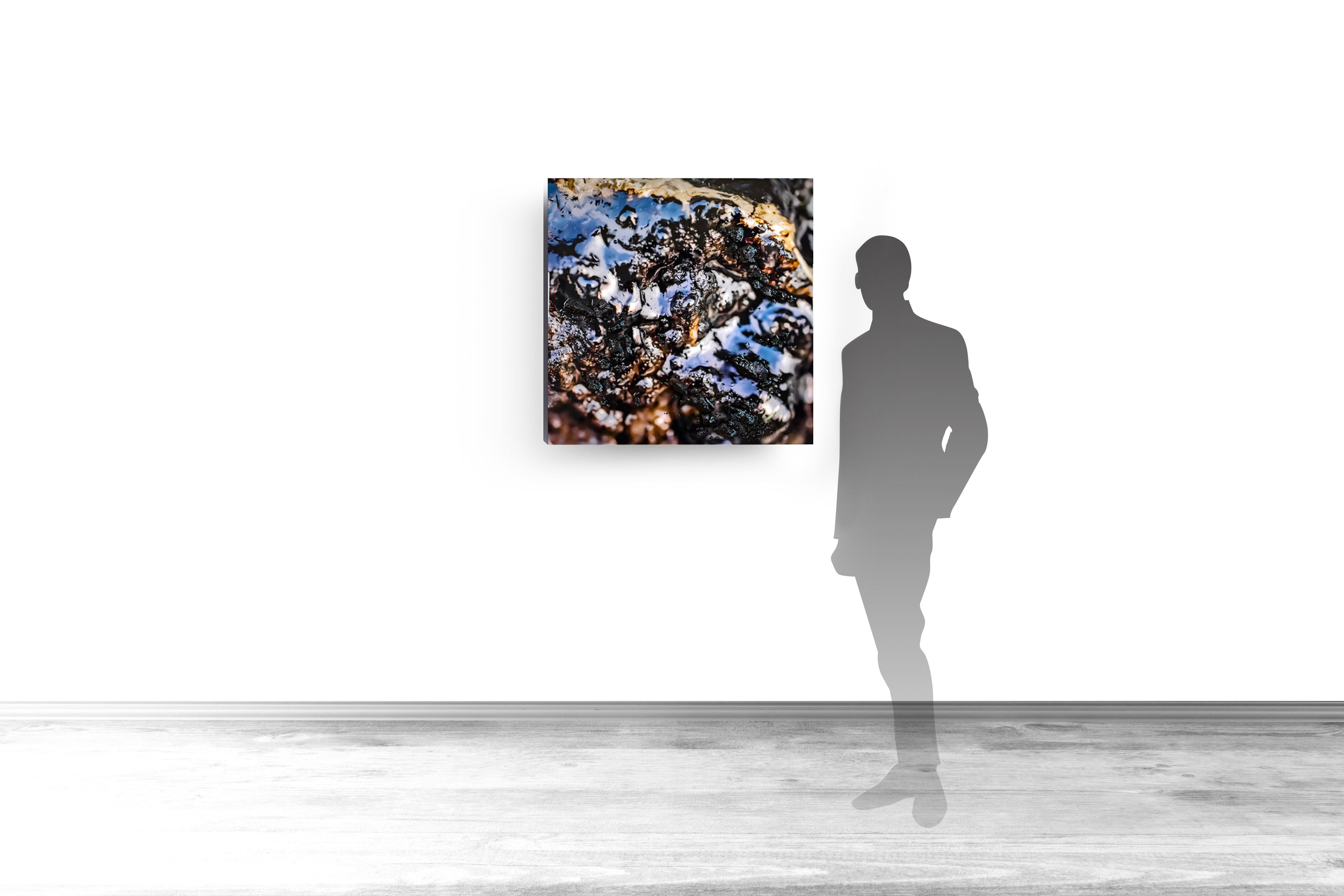 Cerulean III, contemporary Mixed Media by artist Lucas Seaward from Edmonton, Alberta Artwork (36inch x 36inch) hanging on wall mockup to scale