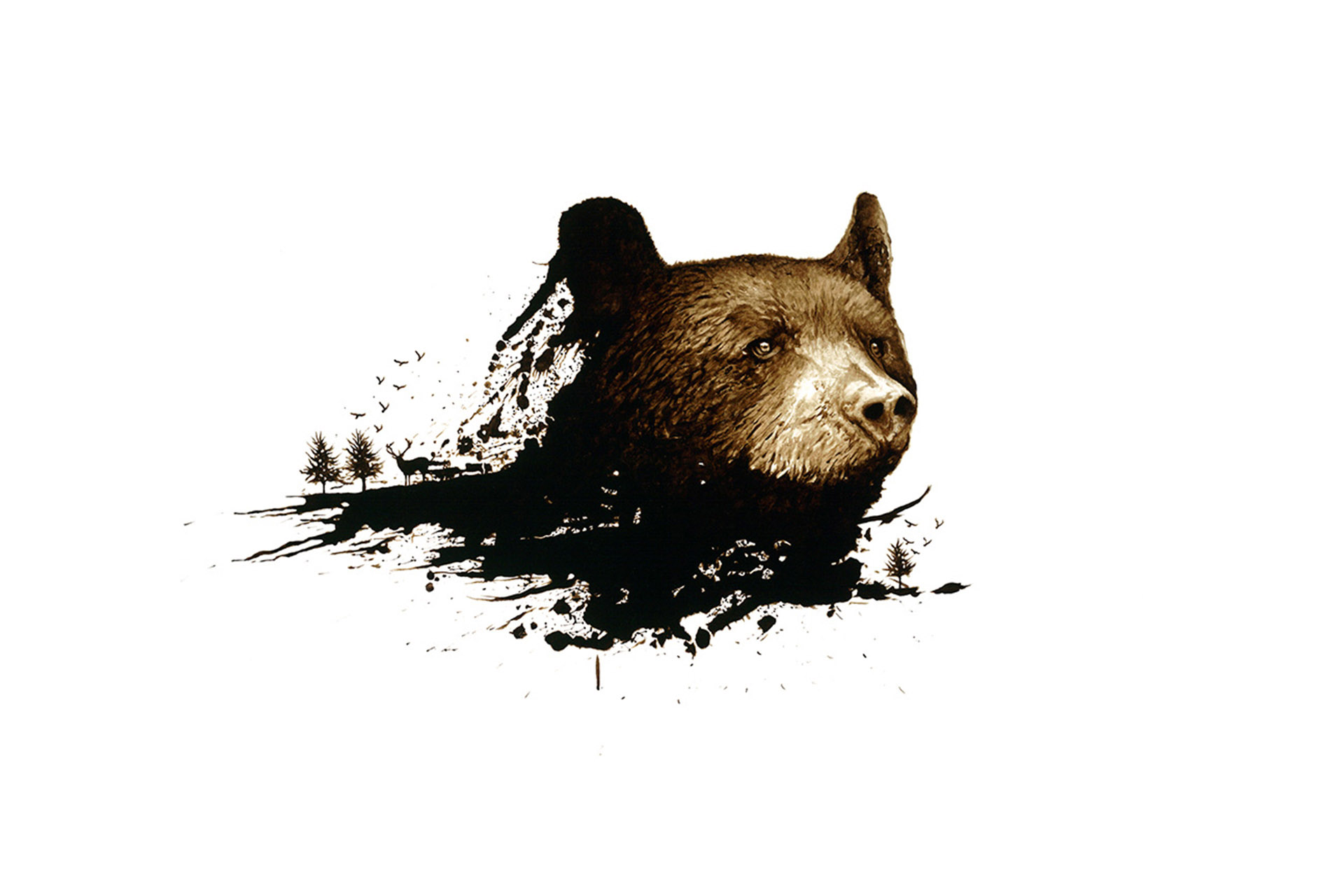 Inquisitive, Black Bear bitumen painting on canvas by artist Lucas Seaward from Edmonton, Alberta (60inch x 36inch)