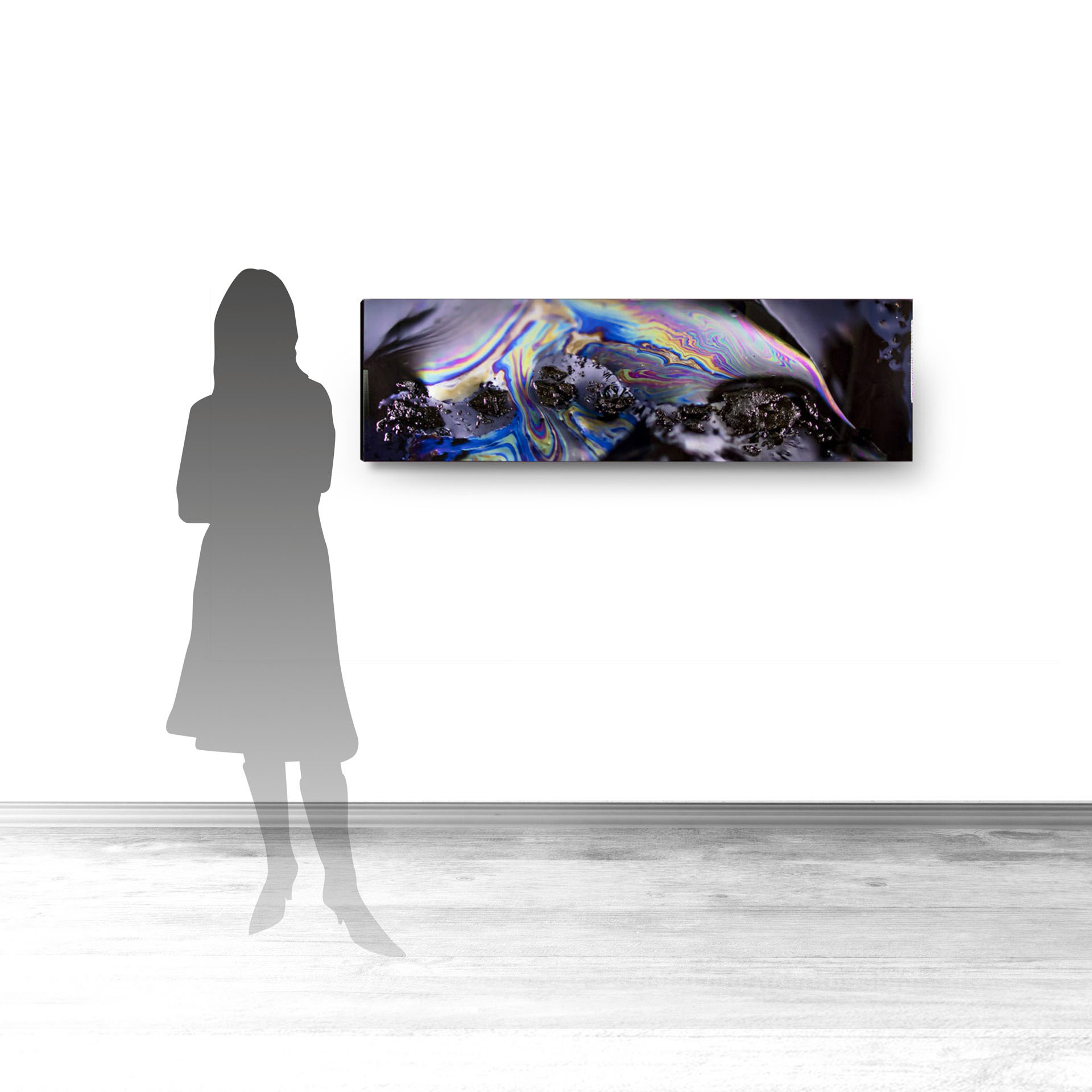 Interference II, contemporary Mixed Media by artist Lucas Seaward from Edmonton, Alberta Artwork (60inch x 18inch) hanging on wall mockup to scale