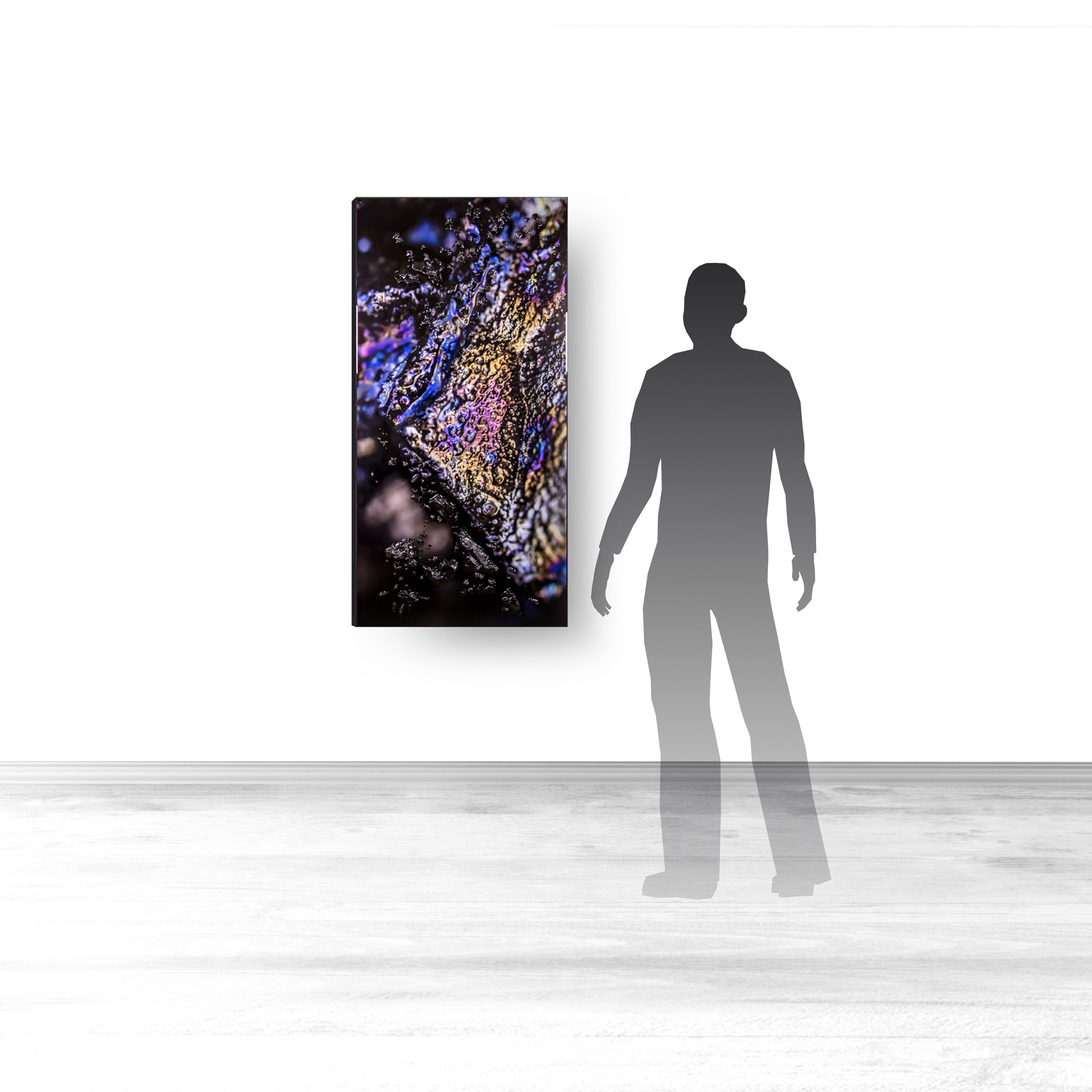 Interference V, contemporary Mixed Media by artist Lucas Seaward from Edmonton, Alberta Artwork (24inch x 48inch) hanging on wall mockup to scale