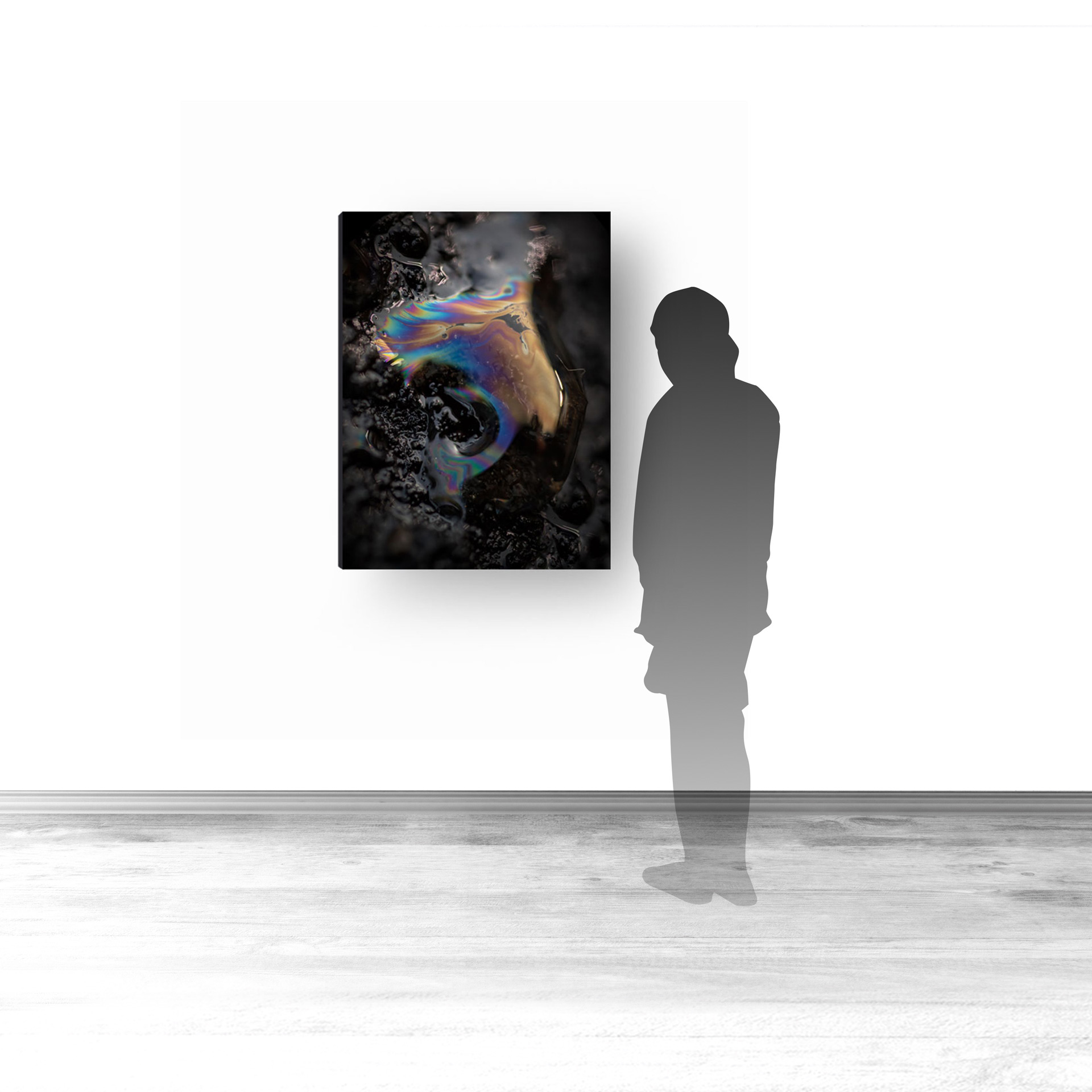 Interference VII, contemporary Mixed Media by artist Lucas Seaward from Edmonton, Alberta Artwork (30inch x 40inch) hanging on wall mockup to scale