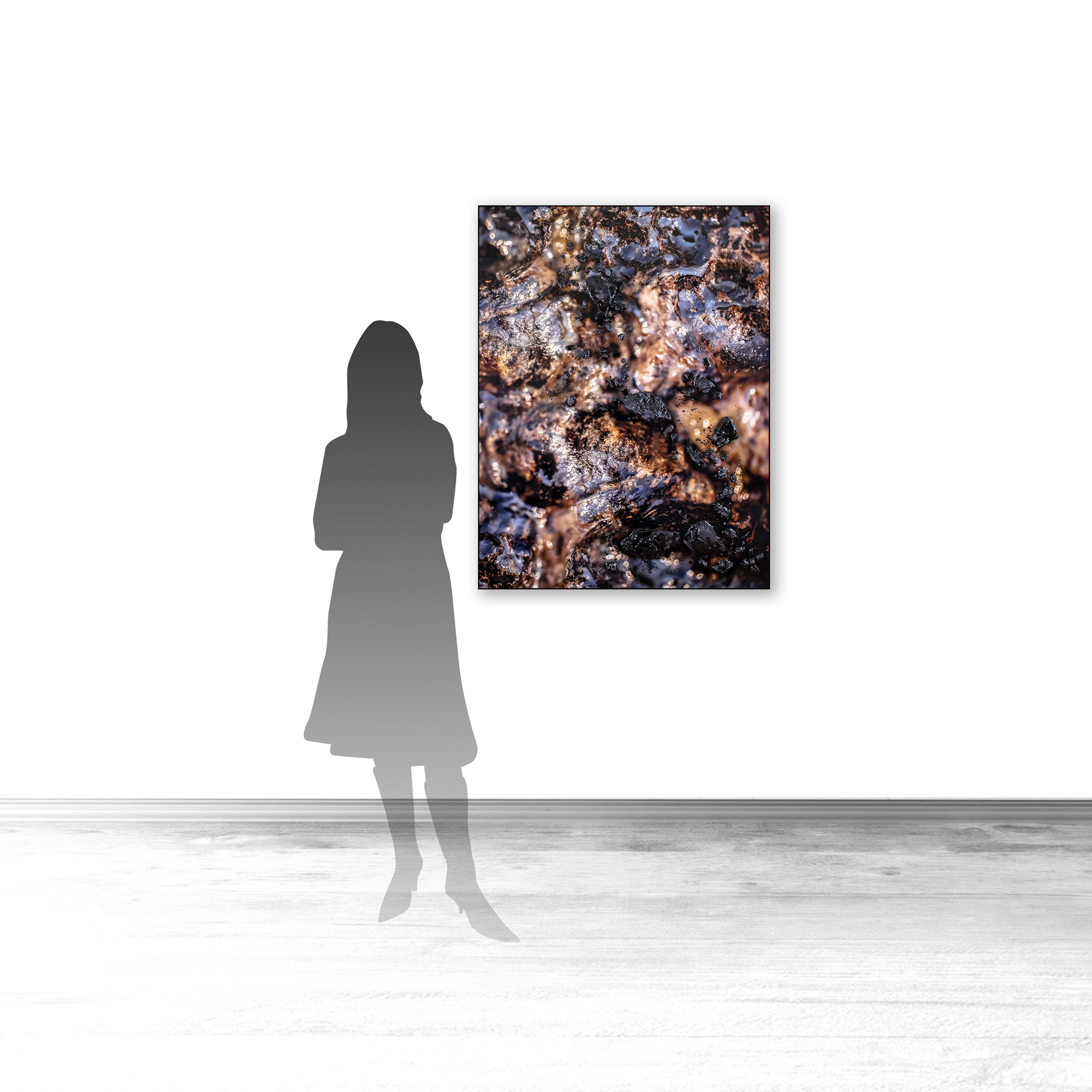 Rubiginous III, contemporary Mixed Media by artist Lucas Seaward from Edmonton, Alberta Artwork (36inch x 48inch) hanging on wall mockup to scale