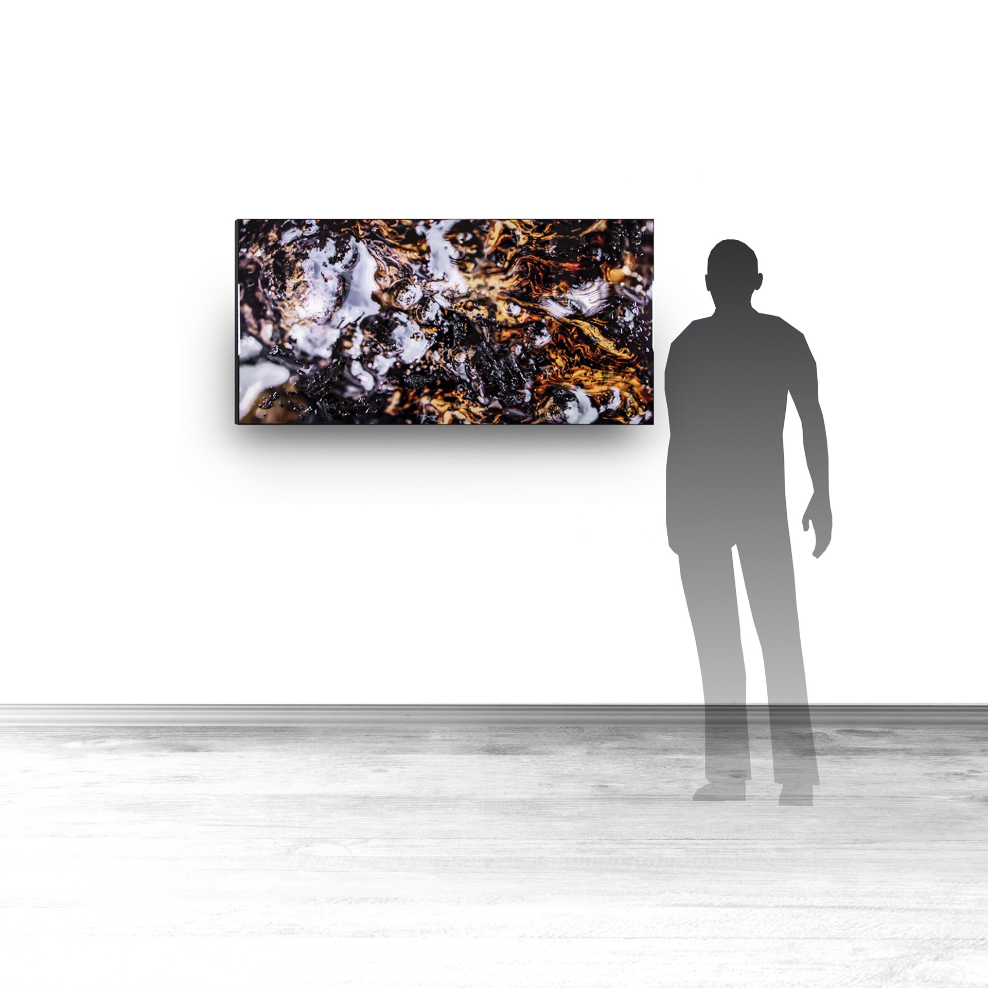 Rubiginous V, contemporary Mixed Media by artist Lucas Seaward from Edmonton, Alberta Artwork (48inch x 24inch) hanging on wall mockup to scale